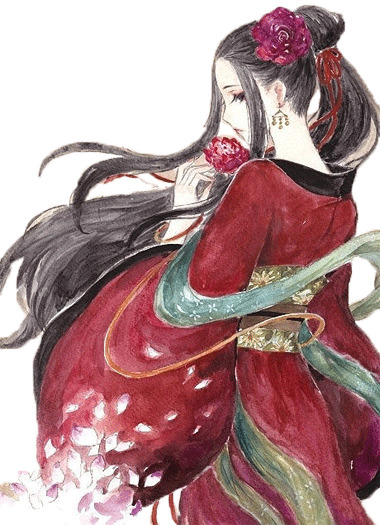 古代美女手绘卡通PNG透明图，高清素材下载