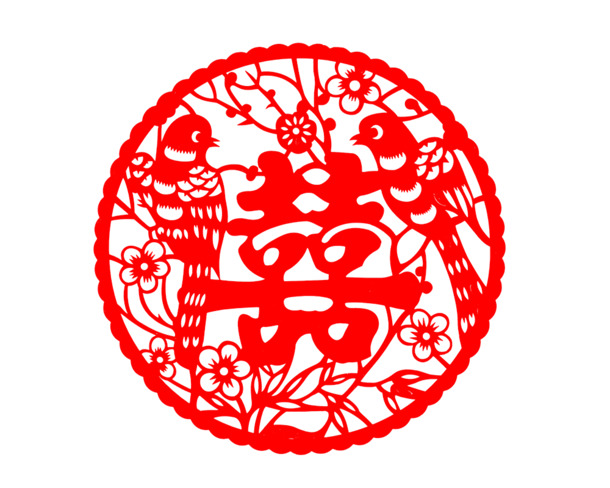囍字窗花PNG透明素材，高清节日元素，情人节设计下载