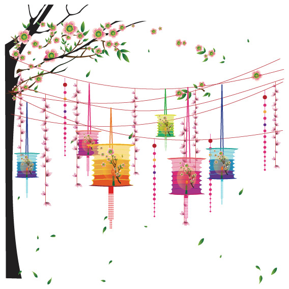 桃花灯笼矢量PNG透明图，高清节日元素，AI格式素材免费下载