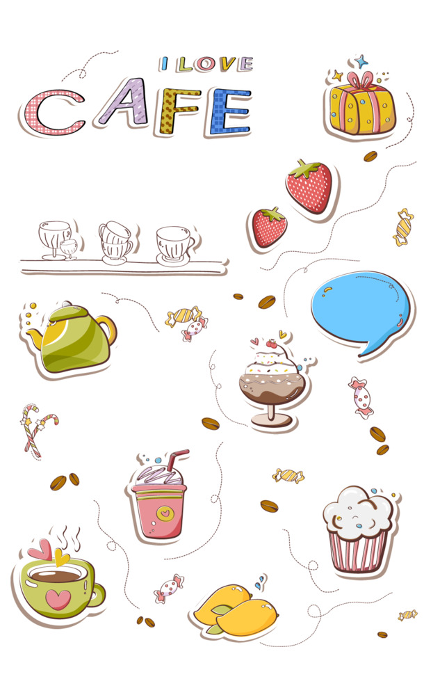 甜点插画，手绘卡通元素PNG/PSD设计素材，高清透明，一键下载