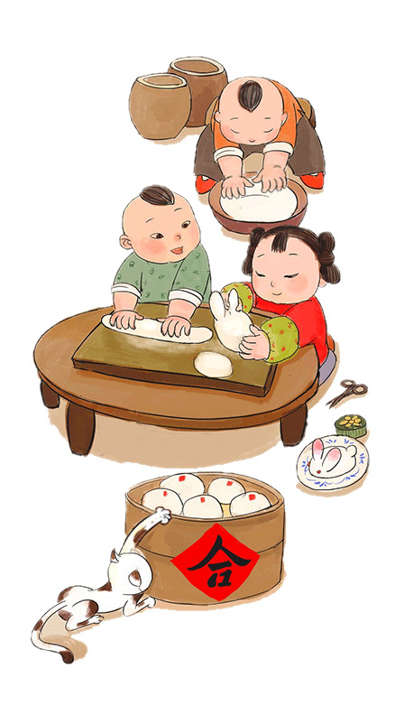 春节传统人物揉面团PNG透明图，高清节日元素，免费下载素材