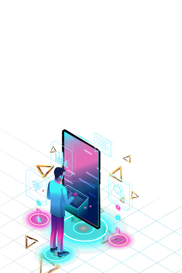 科技风三角形卡通人物光效PNG透明图，特效装饰元素PSD素材下载