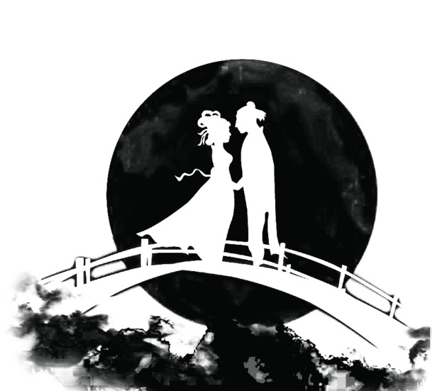 七夕牛郎织女水墨高清PNG透明图，情人节节日元素设计素材下载