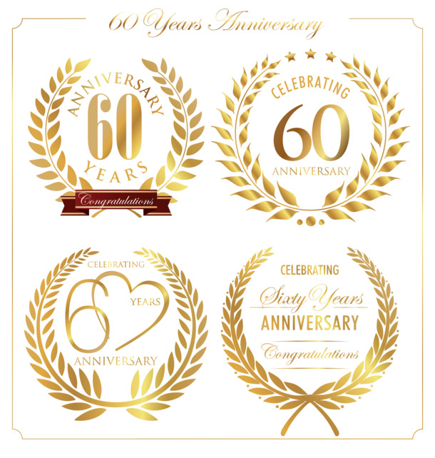 金色60周年庆典矢量图标，高清PNG透明素材，AI格式花纹装饰元素免费下载