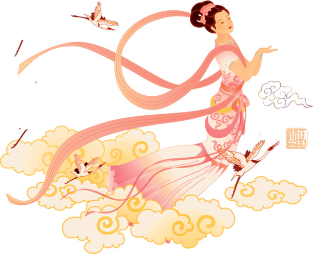 嫦娥奔月PNG高清透明图，中秋节节日元素，设计素材下载