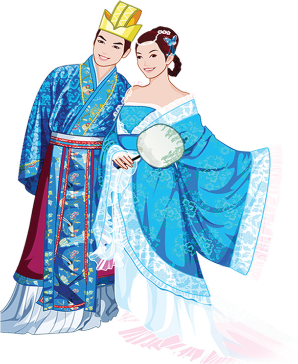 牛郎织女卡通高清PNG透明图，情人节节日元素设计素材下载