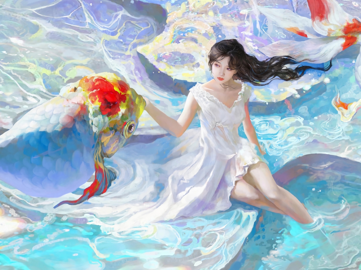 女孩与鱼动漫壁纸，高清2732x2048平板专属，免费下载