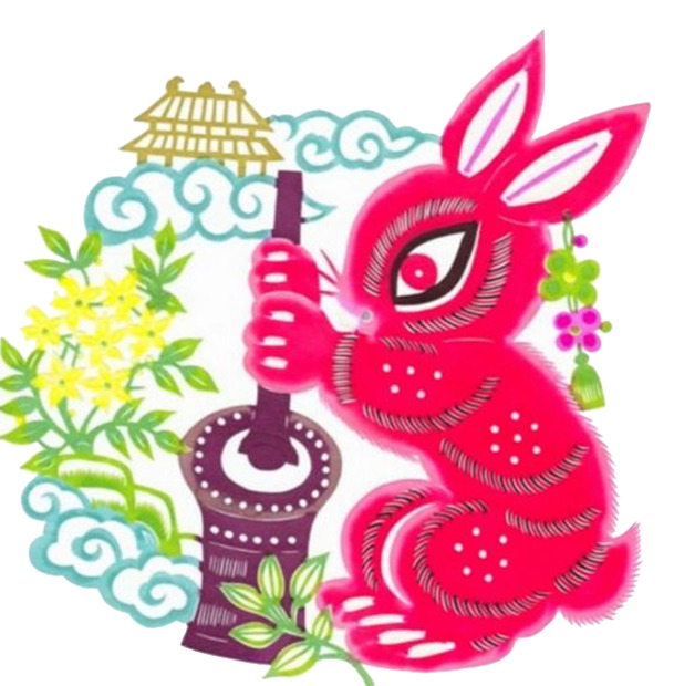 中秋节玉兔彩绘PNG透明图，高清节日元素设计素材下载