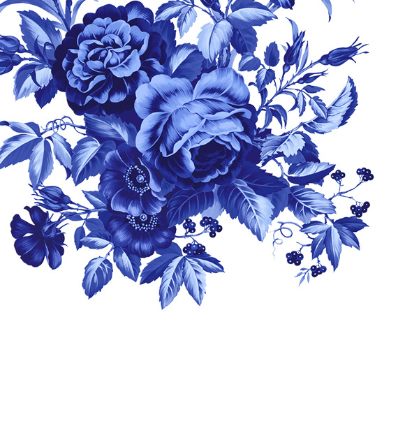 蓝色青花瓷花朵PNG透明图，精美装饰元素，设计素材免费下载