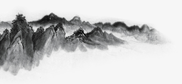 中国风水墨山水画，免费高清PNG素材，手绘卡通元素，透明背景，轻松下载