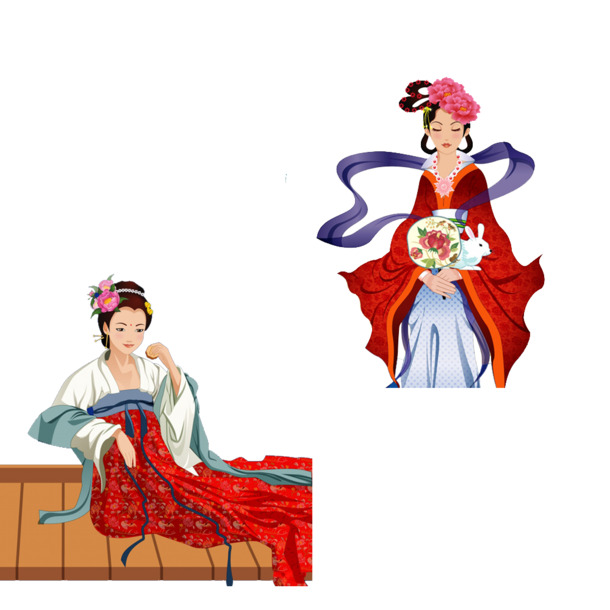 中秋节PSD设计素材，高清透明嫦娥PNG图片，躺着姿态，节日元素丰富，免费下载
