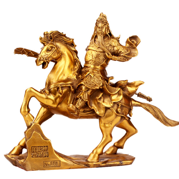 武财神关公骑马铜像PNG素材，高清透明，节日氛围满满，春节元宵设计必备