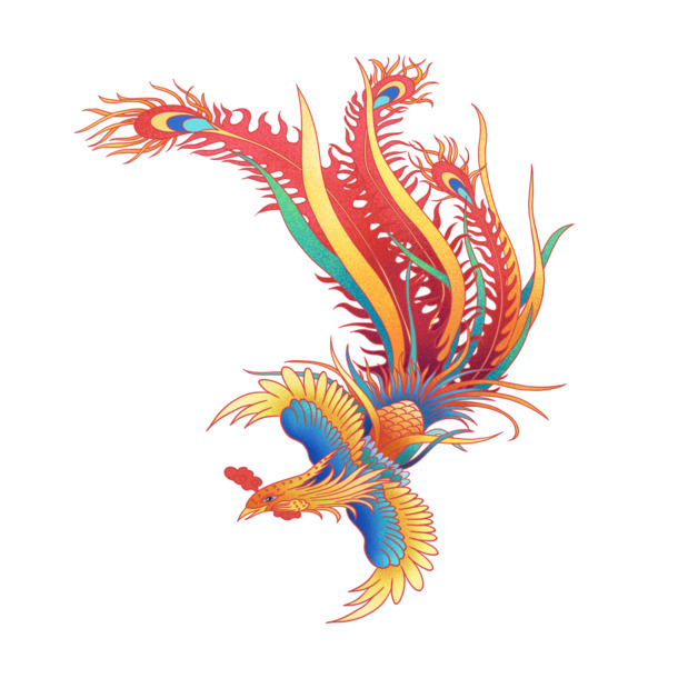 国潮凤凰插画PNG透明图，中国风装饰元素，高清素材下载