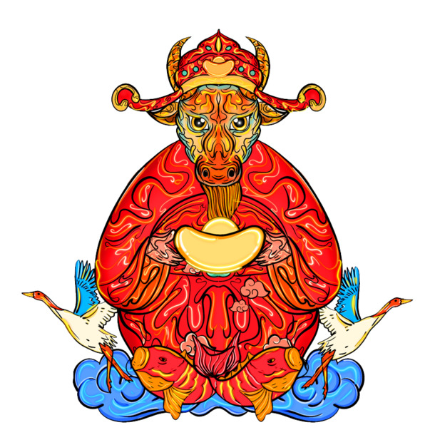 喜庆牛年PNG透明图片，元旦春节元宵节日元素，高清PSD设计素材下载