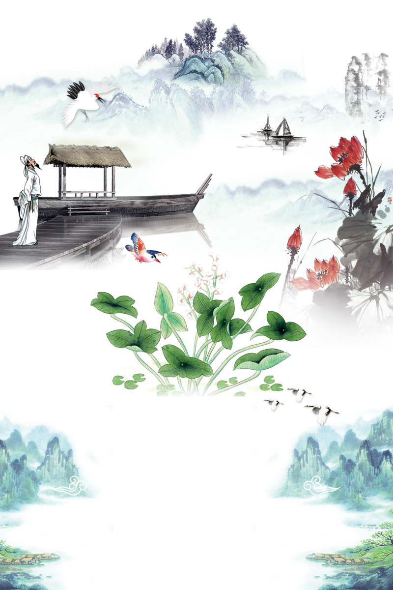 中国风水墨元素画，复古PNG/JPG高清素材，免费下载设计资源