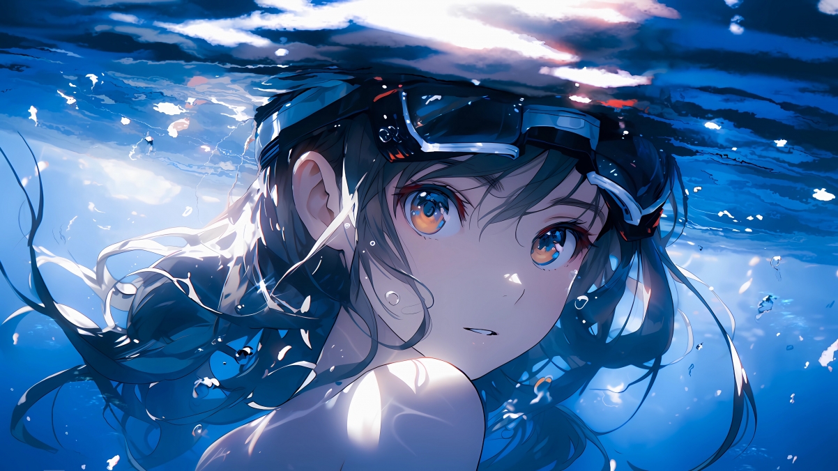 绝美水下动漫少女，4K超高清壁纸，3840x2160分辨率，一键下载