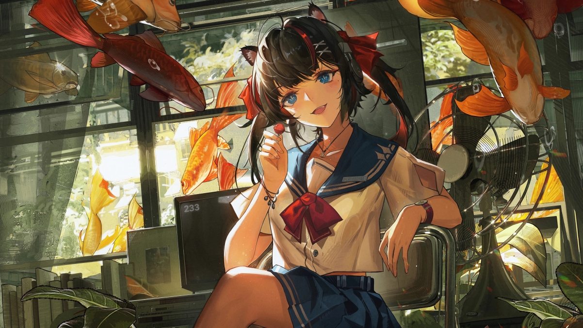 奇幻鱼跃女生梦，绝美4K动漫壁纸，高清3840x2160，免费下载！