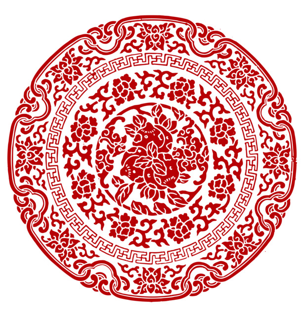 中国风圆形窗花PNG透明图，元旦春节元宵节日元素，高清下载
