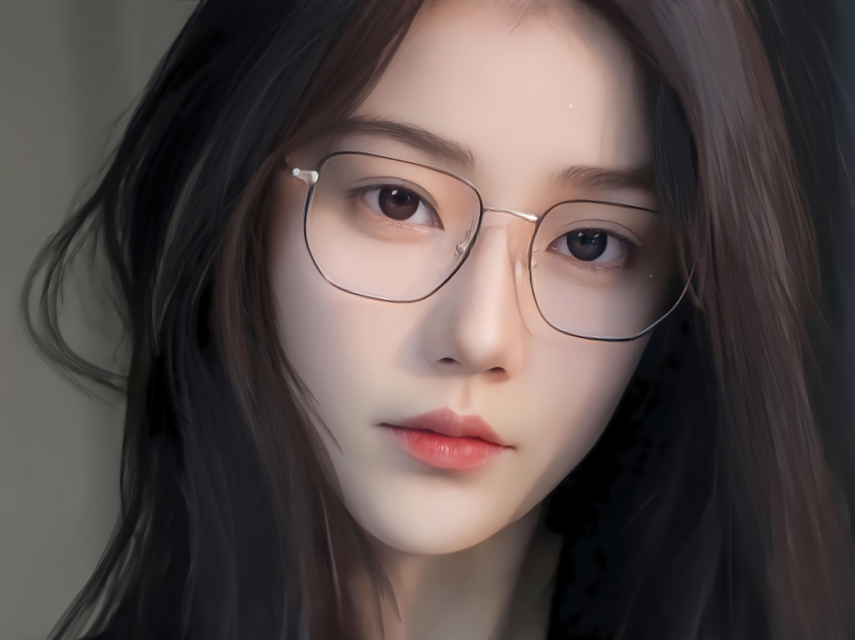 美女长发眼镜平板壁纸，高清2732x2048图片，免费下载