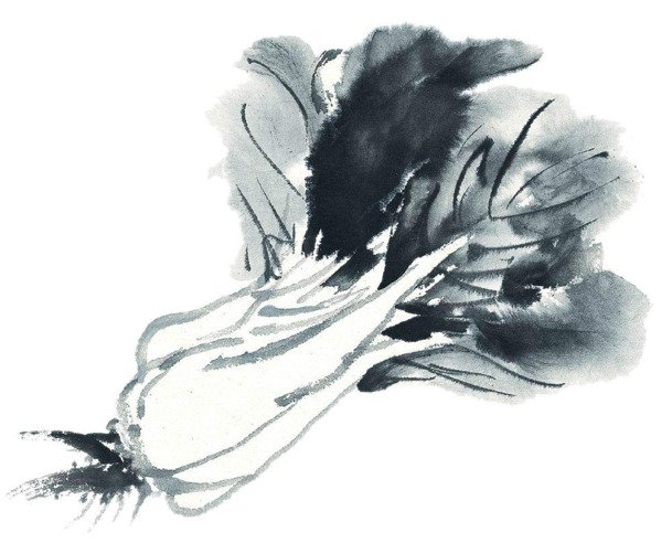 水墨白菜PNG透明图，高清装饰元素，笔触墨迹设计素材下载