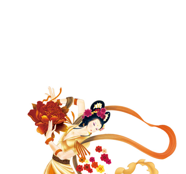 中秋节，黄衣美女高清PNG海报，透明背景，节日元素丰富，设计素材免费下载