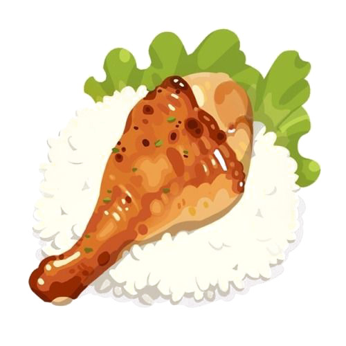 手绘鸡腿饭PNG透明图，高清节日素材下载，元旦/春节/元宵专用