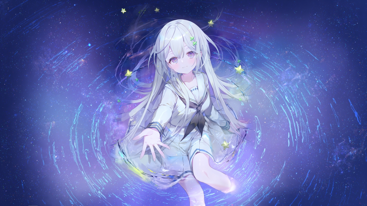 梦幻唯美水波星辰，小女孩4K动漫壁纸，高清3840x2160下载
