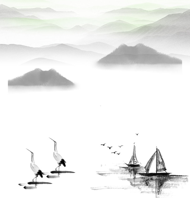 中国风江水远山高清PNG装饰图片，透明笔触素材，免费下载