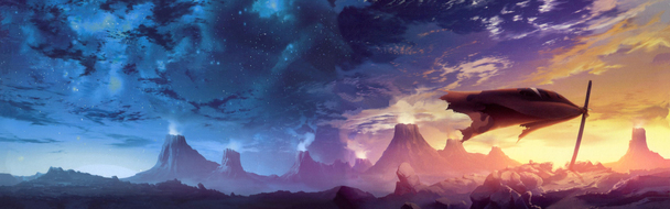 紫色天空游戏场景，高清PNG透明背景卡通手绘图片素材下载