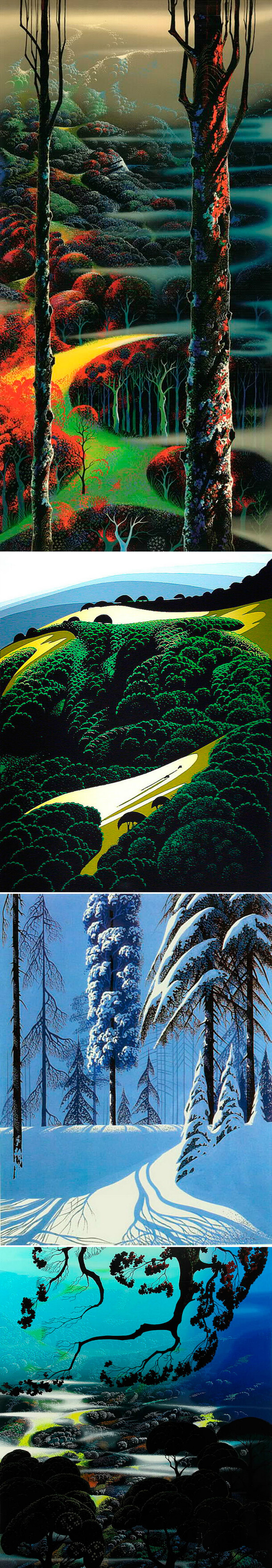 森系鸟人与鱼Eyvind Earle，梦幻抽象PNG透明背景图片素材，高清下载