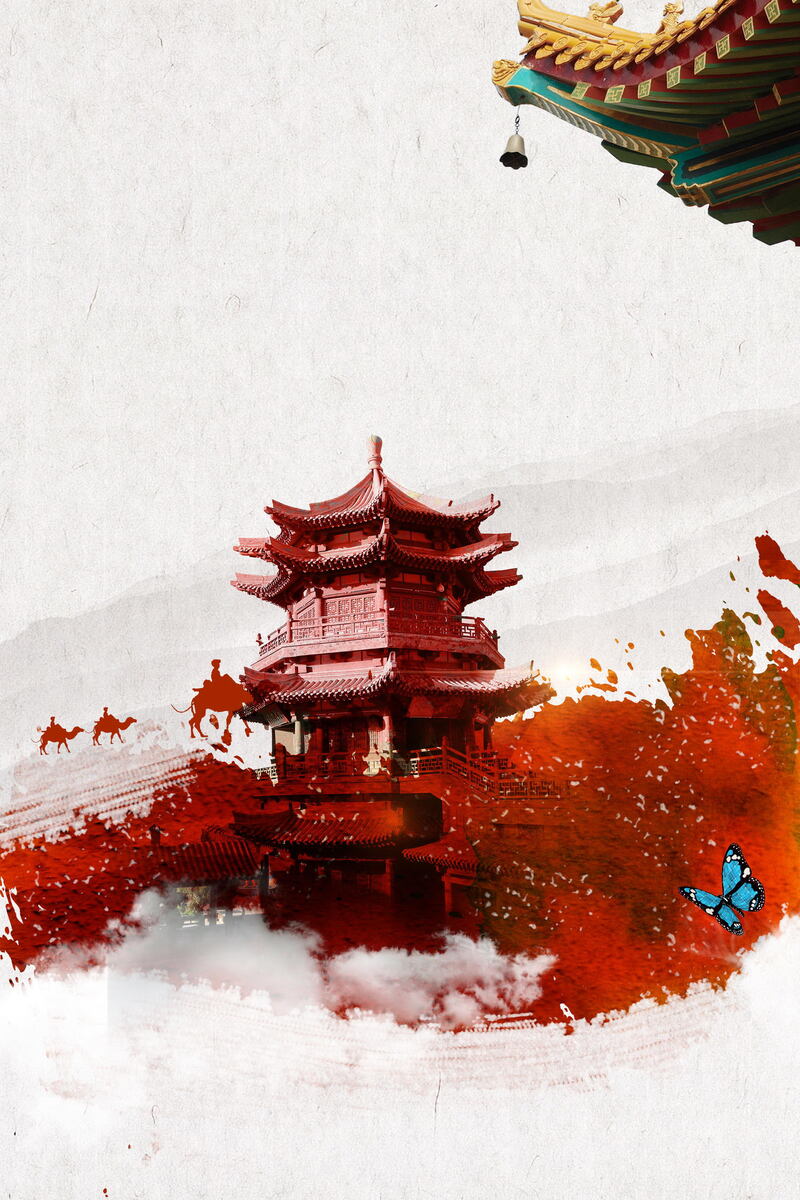 莫高窟敦煌旅游背景图，印象高清JPG/PSD设计素材下载