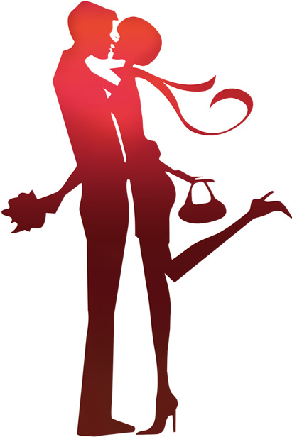 红色情侣剪影PNG透明图，情人节节日元素，高清设计素材下载