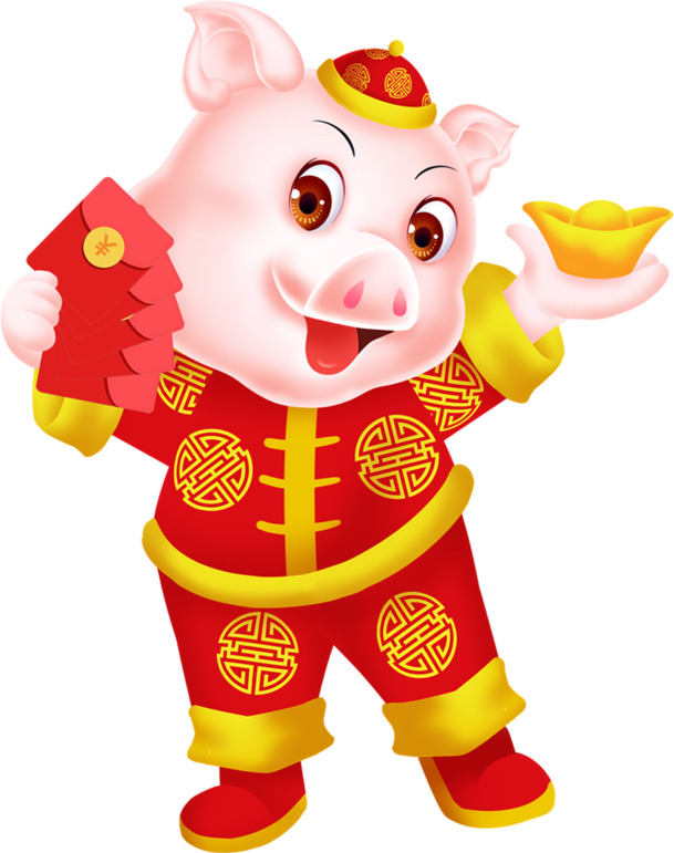 猪宝宝财神送福，红包元宝PNG素材，透明高清，节日气氛满满！