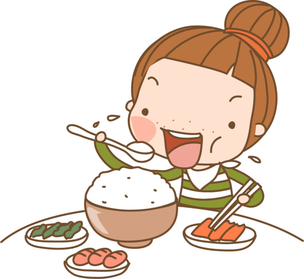 卡通手绘女孩用餐图，高清PNG透明版，创意卡通元素设计素材下载