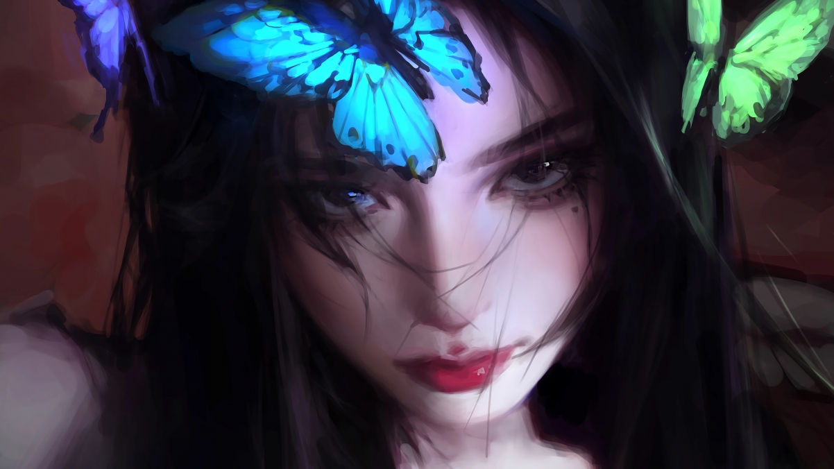 女孩与蝴蝶，暗色4K超清动漫壁纸，3840x2160高清下载