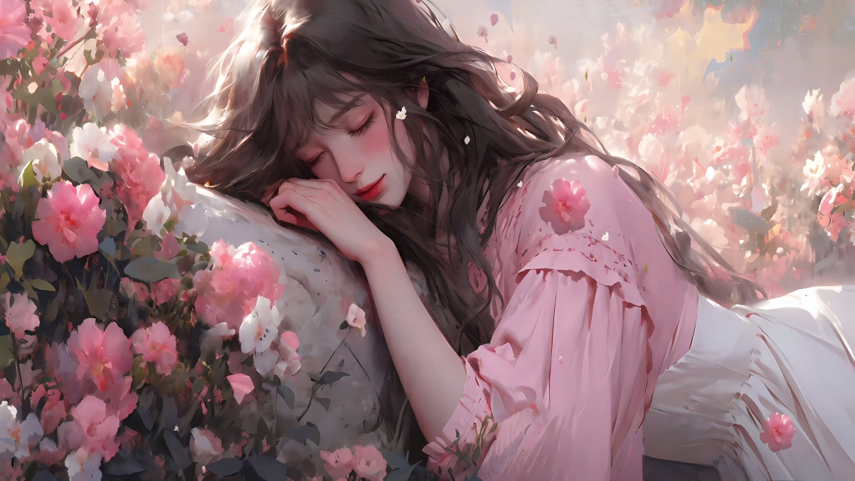 花丛少女梦境，绝美4K动漫壁纸，3840x2160超高清下载
