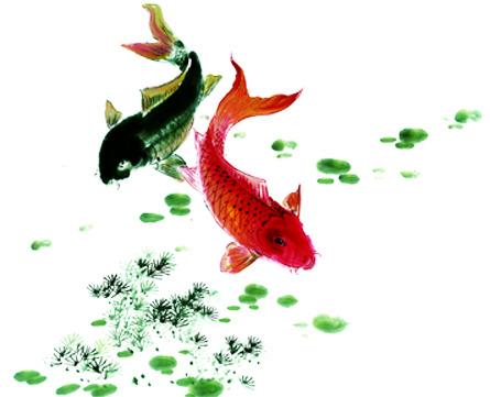高清PNG鲈鱼水墨清廉展板模板，透明动物图片装饰元素，设计素材下载