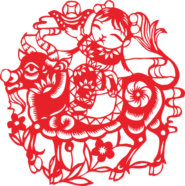 牛年剪纸素材，高清PNG透明图片，元旦春节元宵节日元素设计素材下载