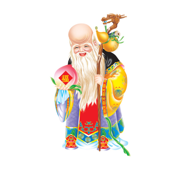 慈祥老寿星PNG透明图，元旦春节元宵节日素材，高清下载