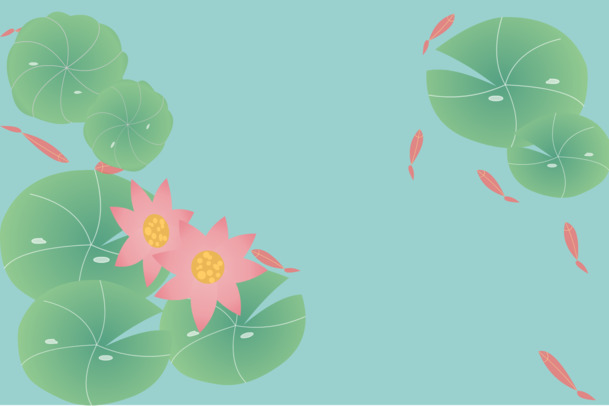 夏日荷花PNG透明图，高清绿背景，几何扁平渐变设计素材下载