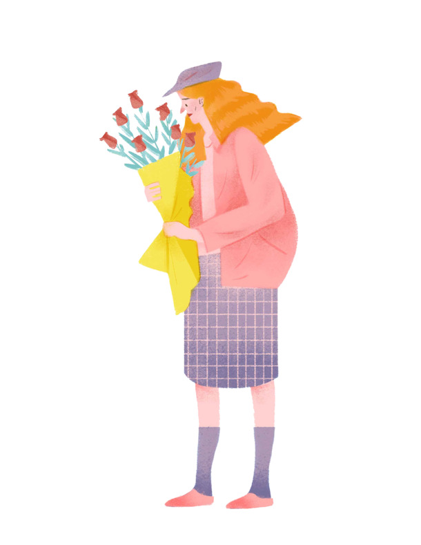 创意手绘玫瑰女人PNG透明图，情人节节日元素，高清设计素材下载