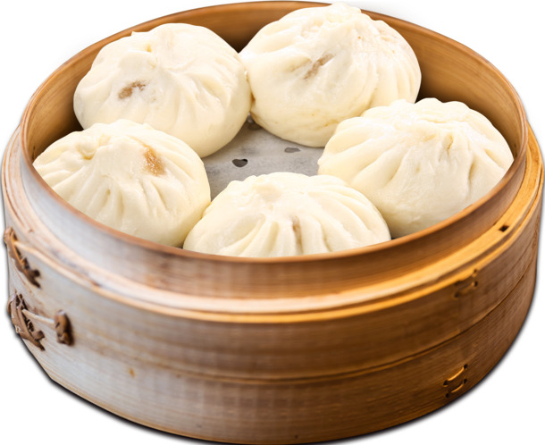 小笼包5个装PNG透明图，免扣素材，设计元素高清下载