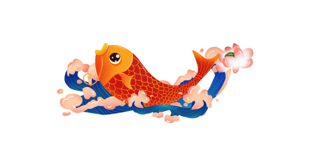 年年有余海浪PNG透明图，高清节日元素，元旦春节元宵素材下载