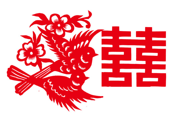 喜鹊囍字PNG透明图，高清节日元素，情人节设计素材免费下载