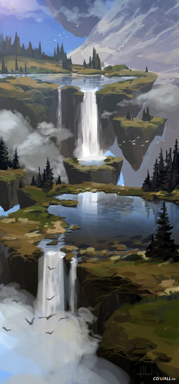 游戏场景立绘，彩绘天空高清PNG透明背景，卡通手绘设计素材下载