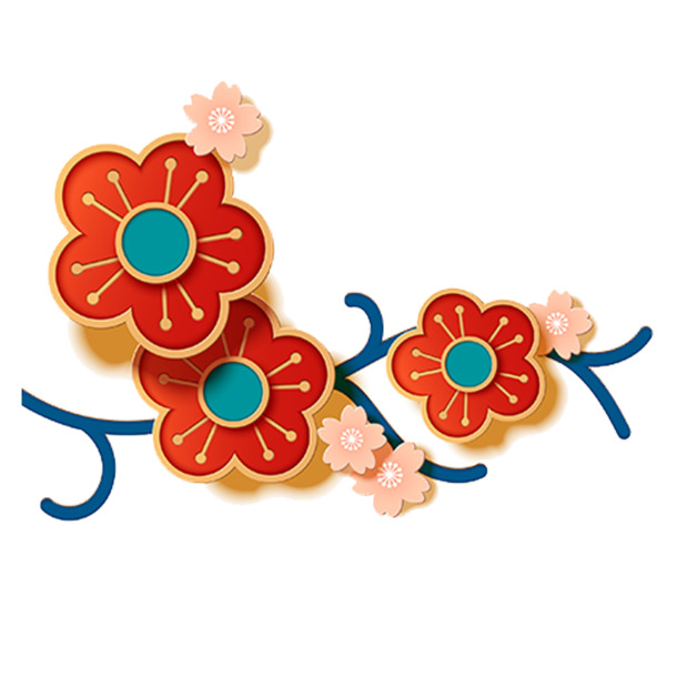 红色梅花手绘卡通元素，高清PNG透明图片，微立体花纹免抠素材下载