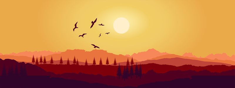 简约卡通夕阳山峦渐变Banner背景，高清JPG图片素材下载