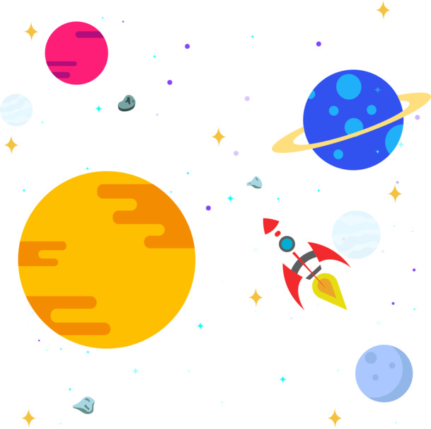 宇宙星球火箭PNG素材，高清透明免抠元素，创意标签设计下载