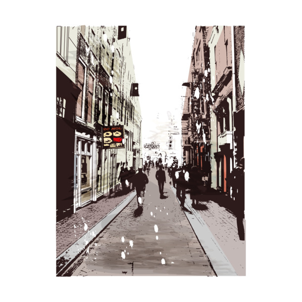 手绘街道风光PNG透明背景，高清摄影风景图片素材，免费下载