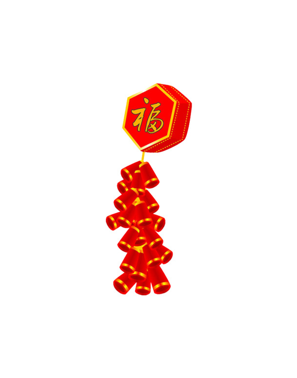 福字鞭炮PNG透明图，节日元素大放送，春节元宵设计素材下载